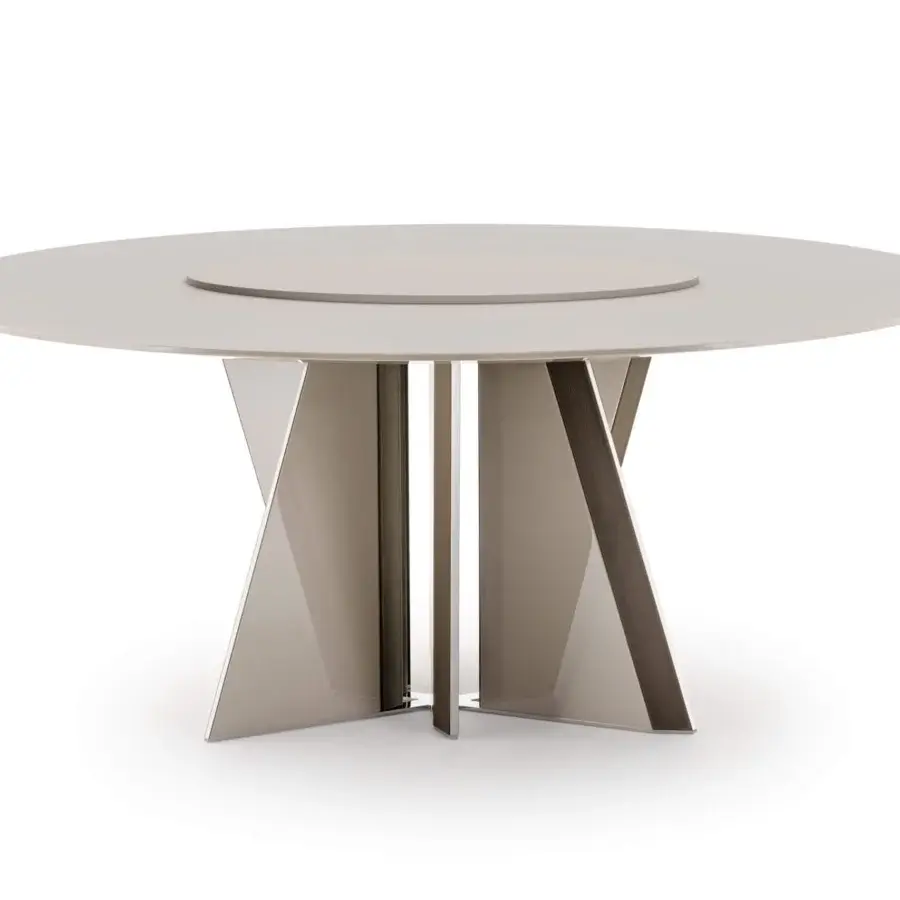 Exclusive Turri Milano table with a light beige tabletop and geometrically crafted glossy lacquered wooden blades