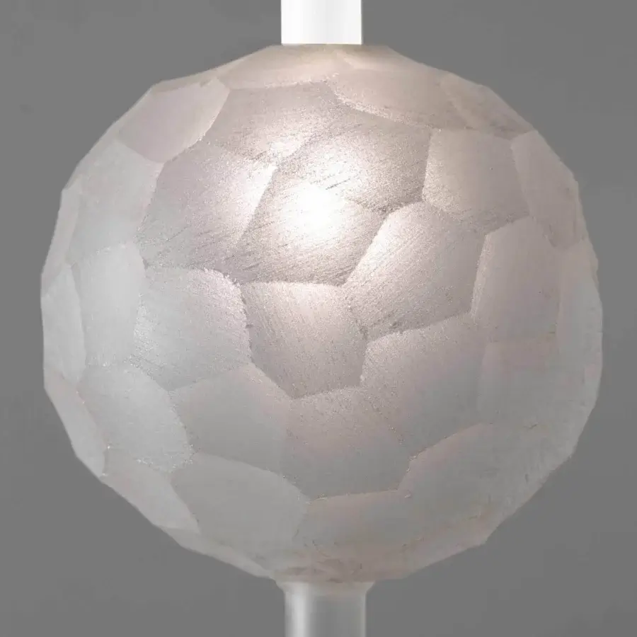 Exceptional Stillux The Light suspension lamp with a chrome metal frame and raw ice effect lead crystal diffuser