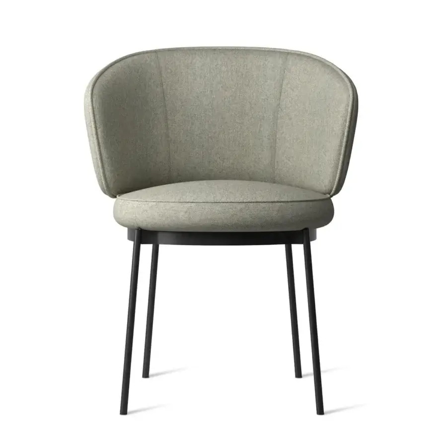 Exceptional Horm Concorde armchair with light grey textured textile upholstery and matte black metal legs crafted in Italy
