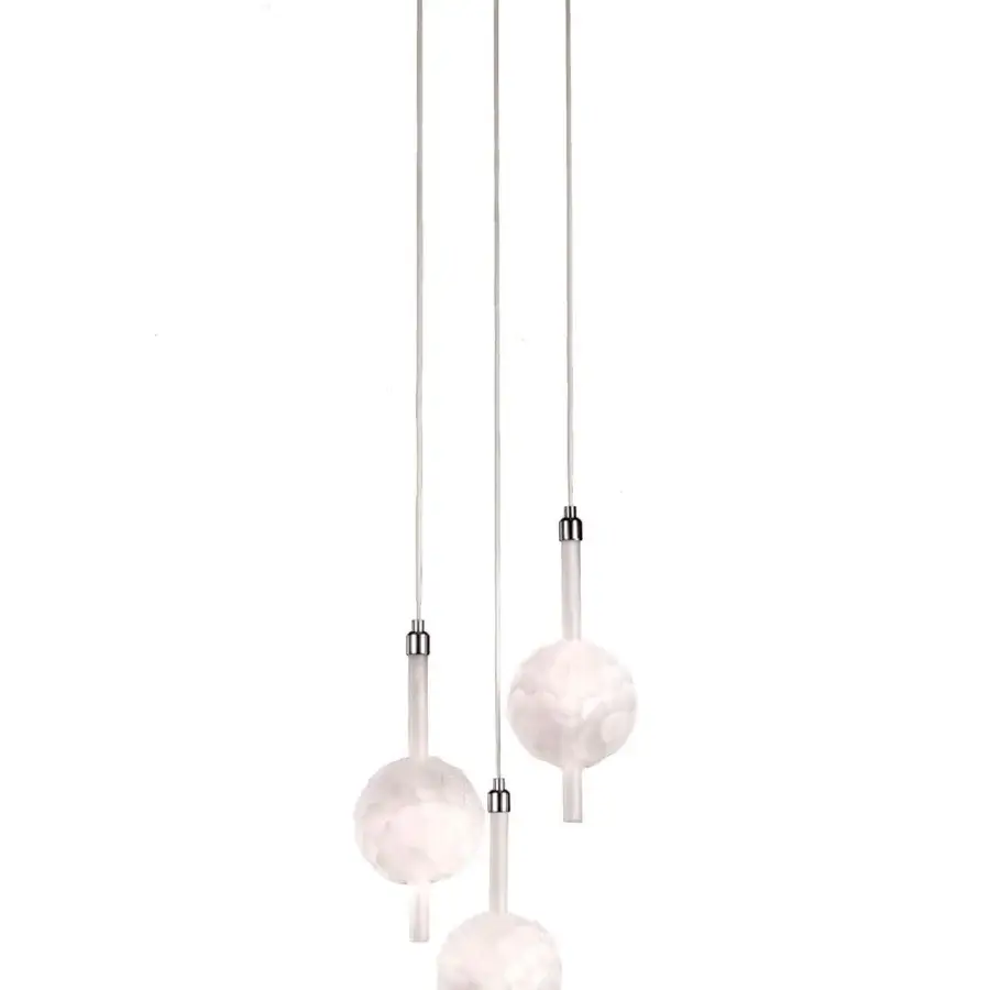 Lavish Stillux The Light suspension lamp with hand-faceted transparent lead crystal diffusers and dark-toned ceiling mount