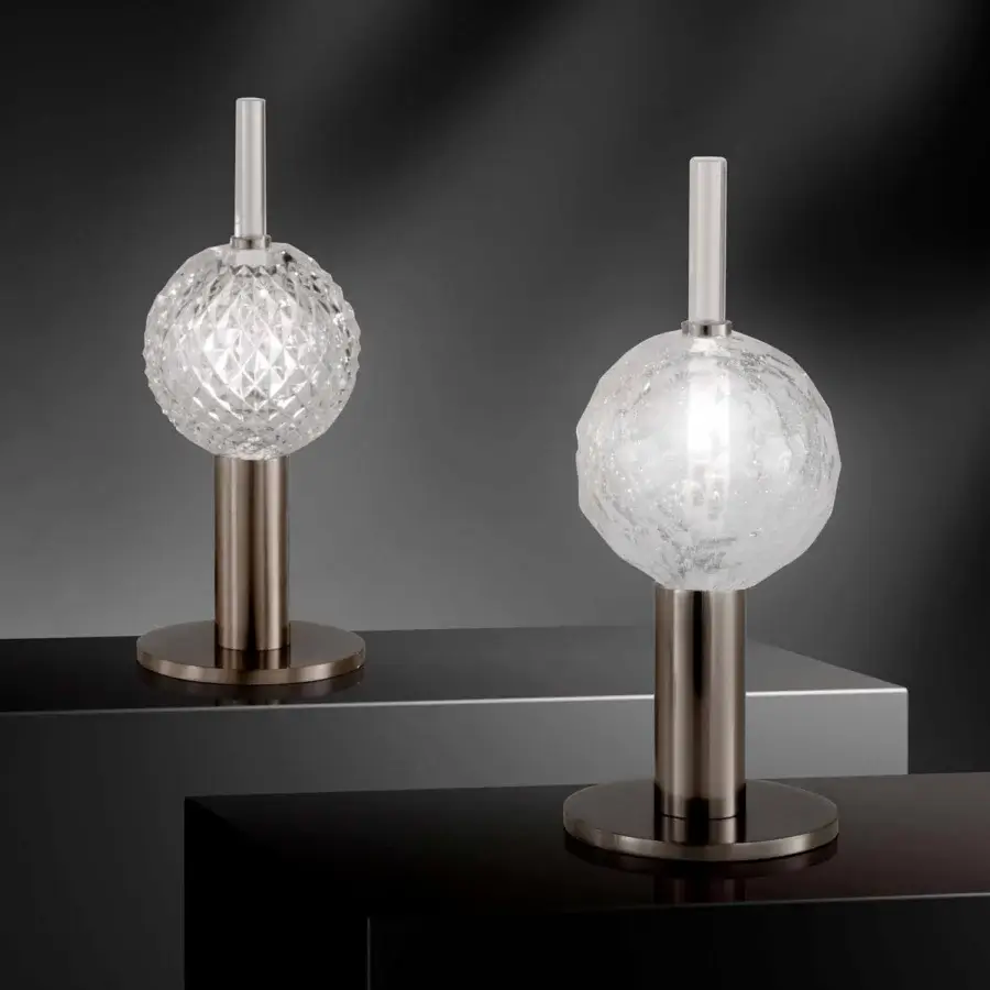 Distinguished Stillux Light Table Lamp with lead crystal shade and smooth metal structure in bronze or dark silver satin finish