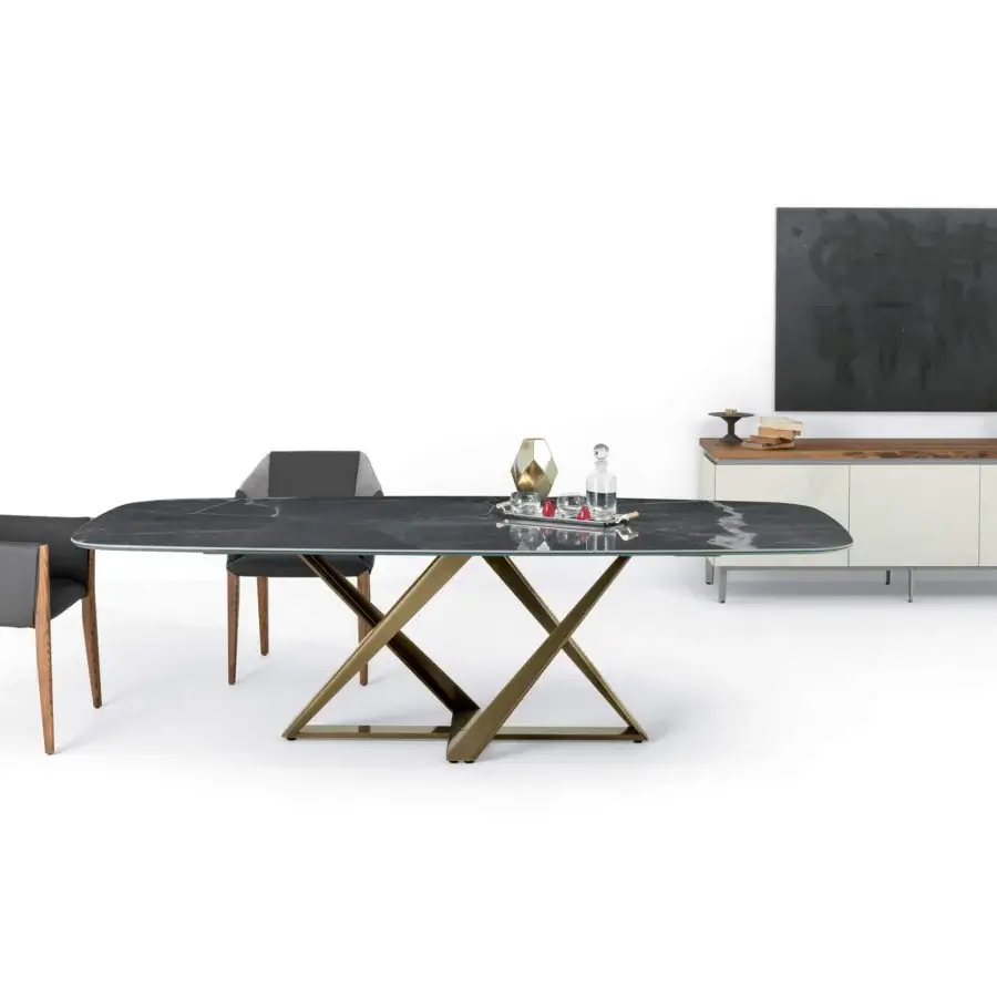 Distinguished Bontempi Millennium Barrel table with a dark marble-like tabletop and bronze finished metal base