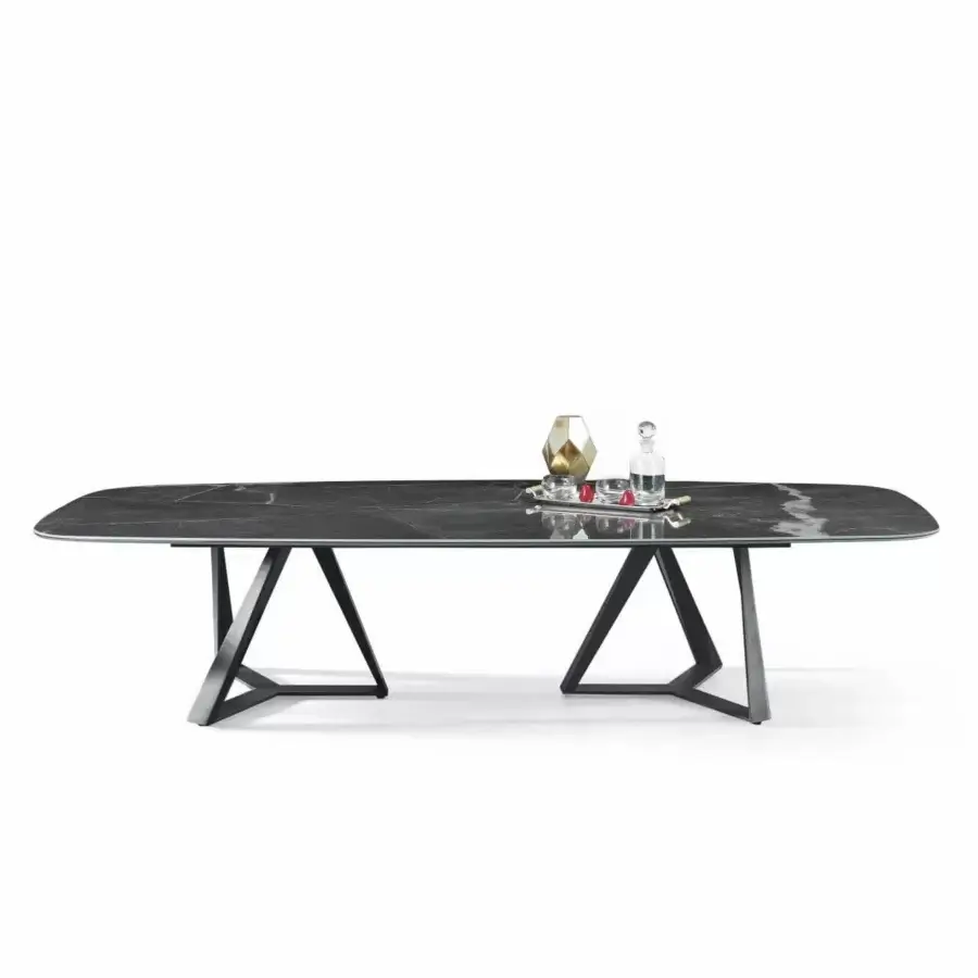 Exceptional Bontempi Millennium Barrel table with a dark marble-like tabletop and sleek geometric metal legs