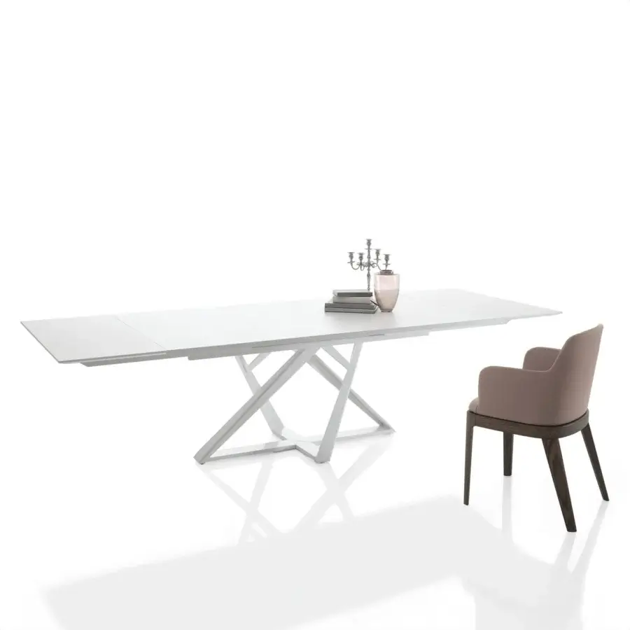 Elegant Bontempi Millennium table crafted in Italy with a uniformly white synthetic tabletop and metal base with matte finish