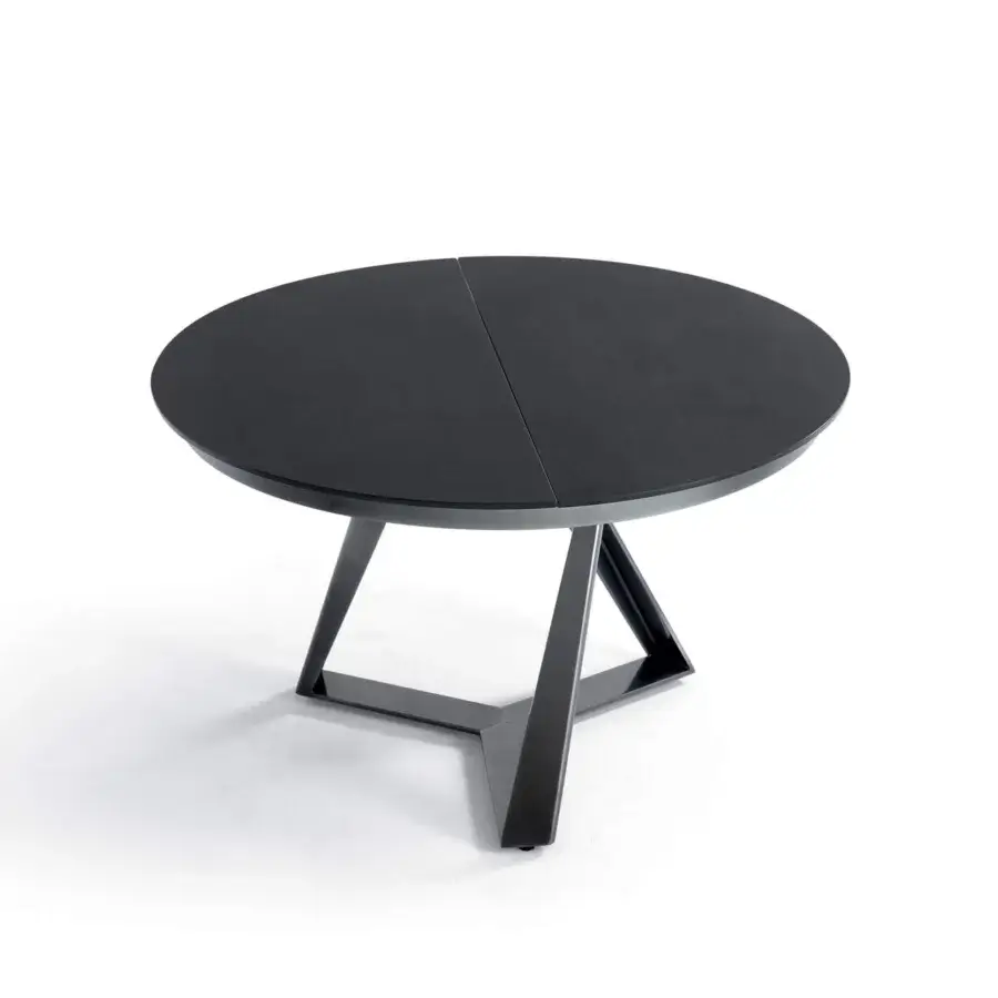 Distinguished Bontempi Millennium round extendable table crafted in dark matte with a geometric three-leg support base
