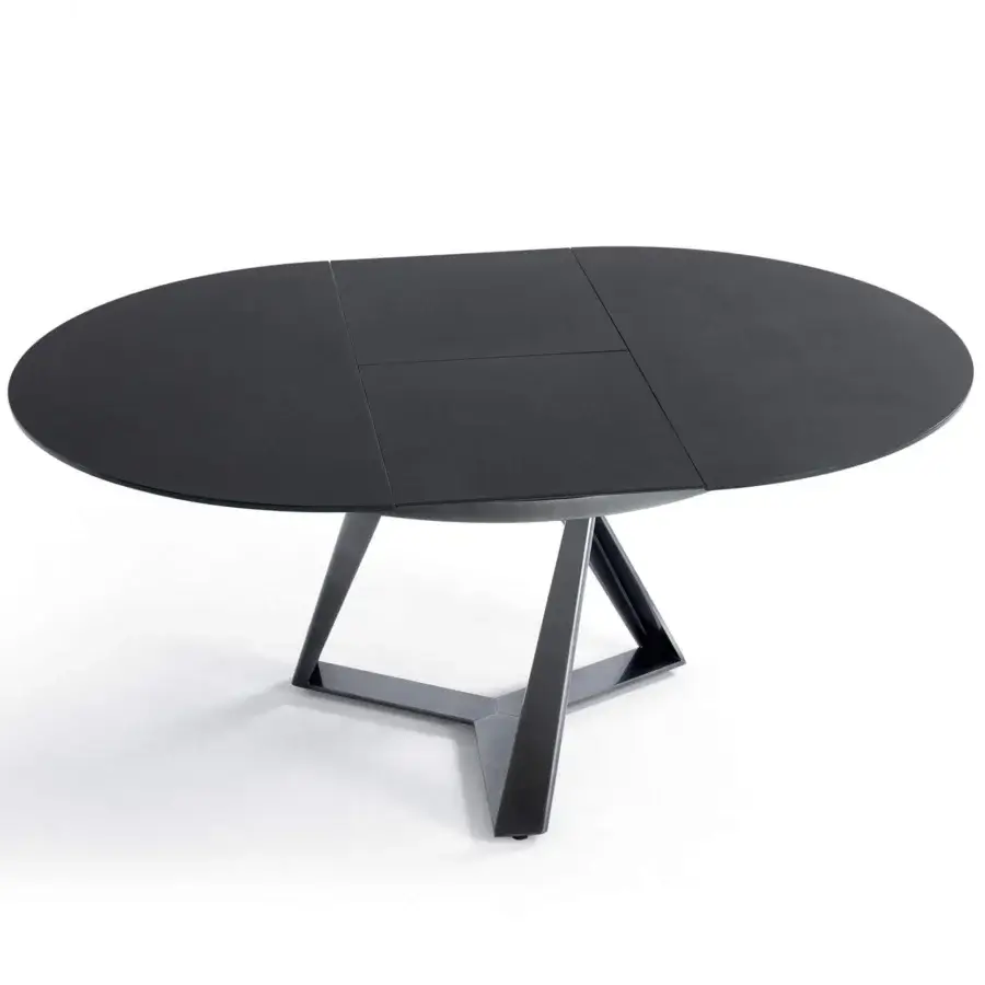 Superior Bontempi Millennium round extendable table with sleek black finish and geometrically designed base crafted in matte material