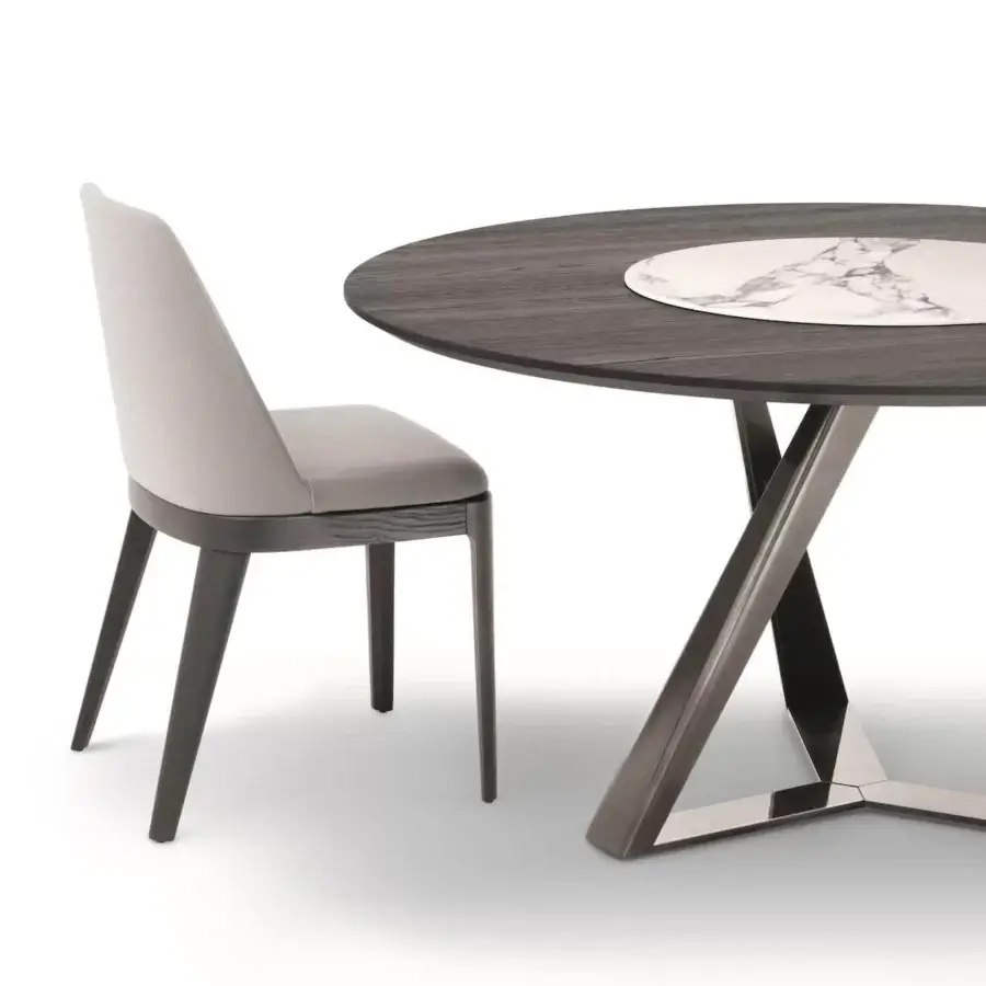 Exceptional Bontempi Millennium table with a dark wood-like top and lighter marble-patterned central inlay crafted in Italy
