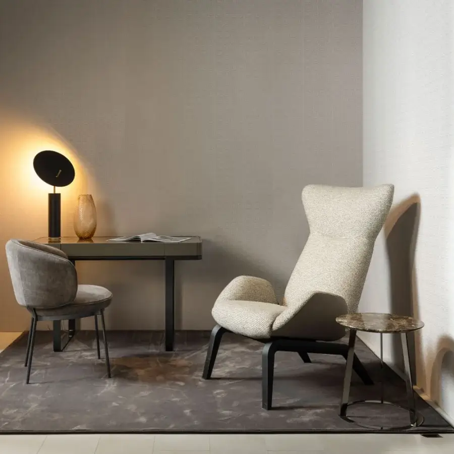 Distinguished Horm Imperio desk with dark gray matte surface and slim metal legs crafted in Italy for a refined writing space