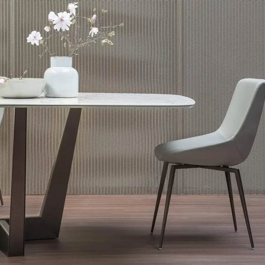 Superior Bonaldo Art table with a glossy marbled ceramic top and dark angular metal legs