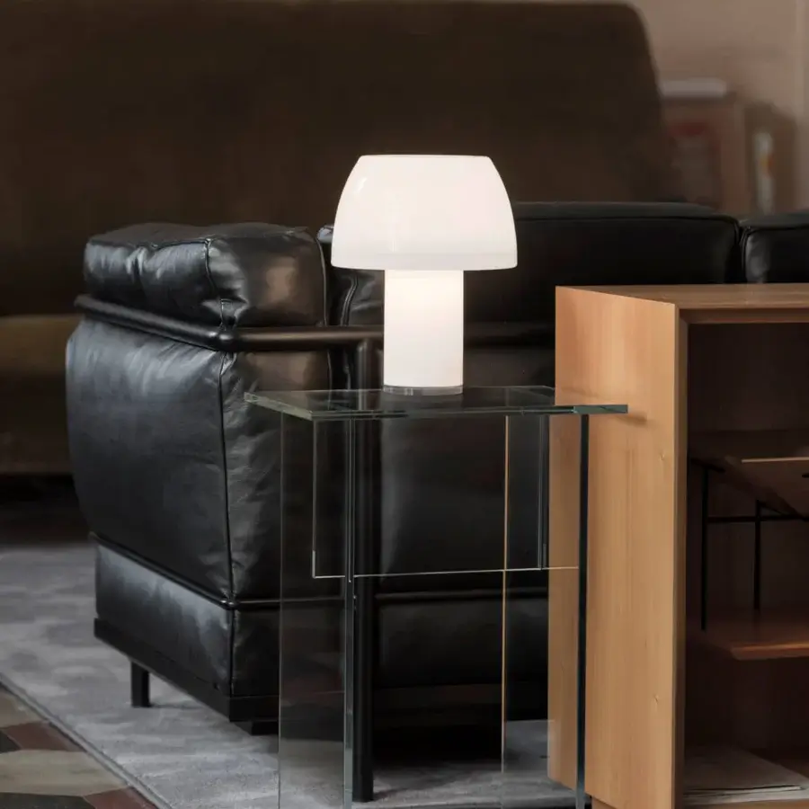 Distinguished Nemo Lorosae lamp crafted in Italy with translucent glass and a smooth white finish emitting diffused light