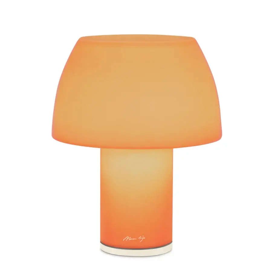 Distinguished Nemo Lorosae lamp with translucent glass construction and smooth muted orange finish, inspired by East Timor