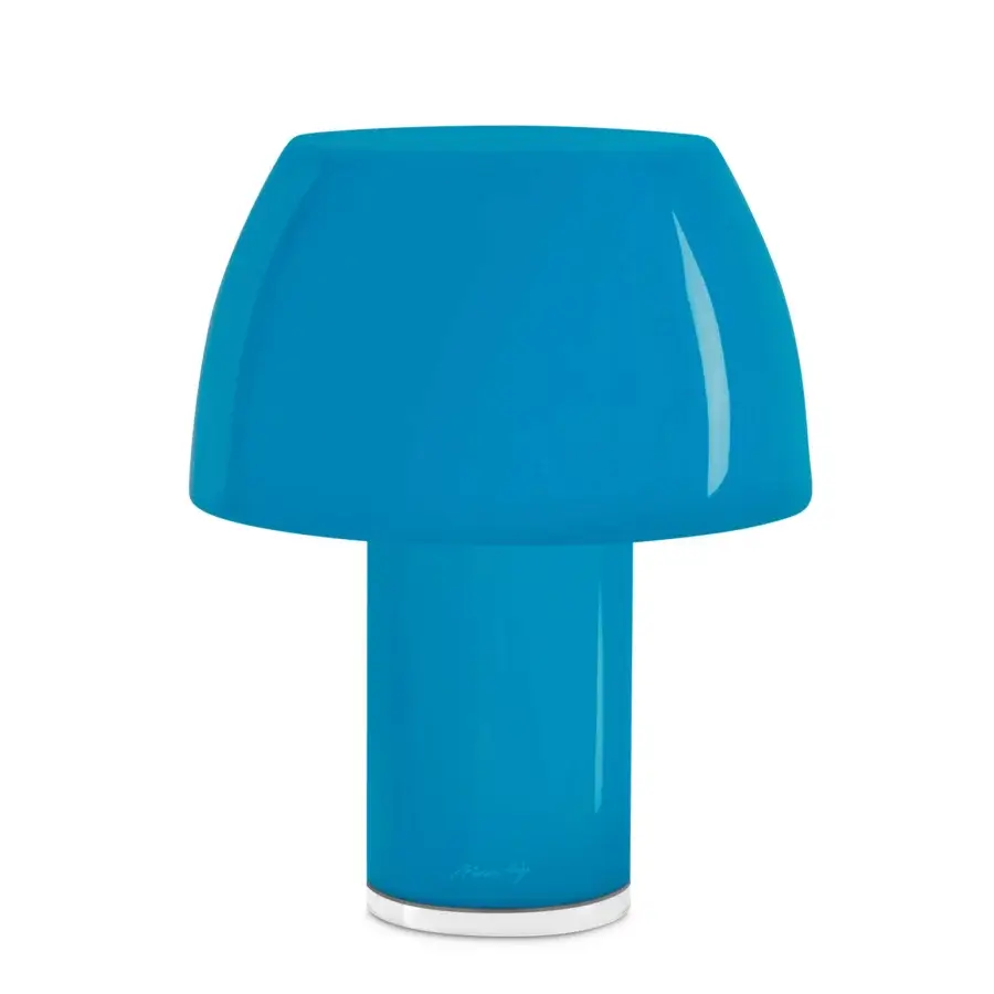 Exceptional Nemo Lorosae lamp with a uniform glossy blue finish and translucent glass construction, rechargeable design
