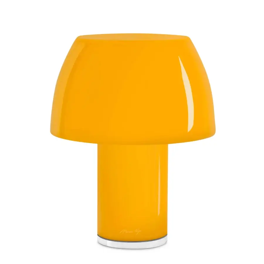 Elegant Nemo Lorosae lamp crafted in translucent glass with a smooth glossy yellow finish evoking sunrise light