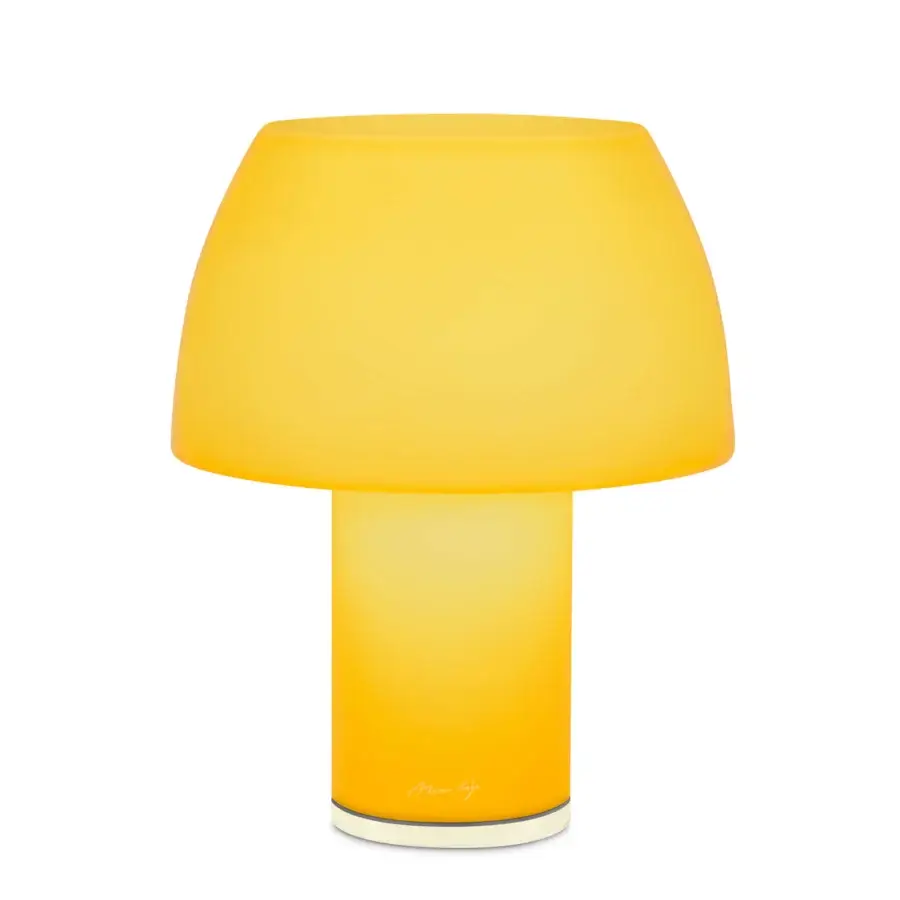 Distinctive Nemo Lorosae lamp inspired by East Timor with vibrant yellow translucent glass and matte finish