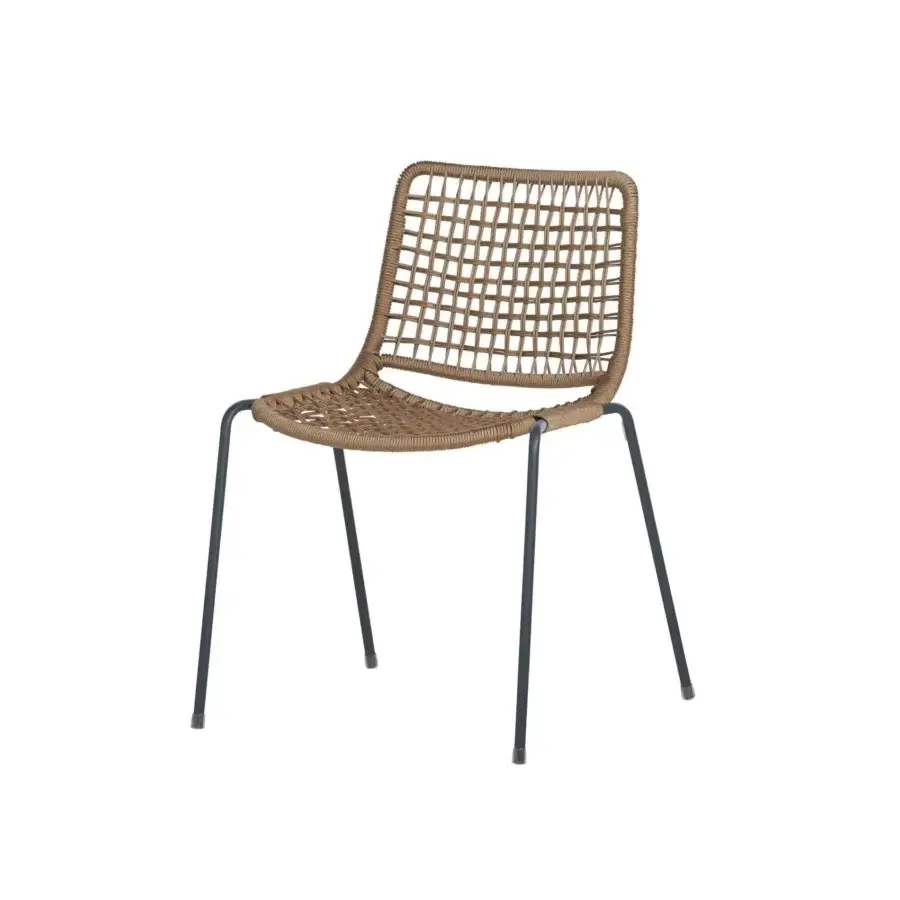 Distinguished Potocco Egao chair with tan hand-woven synthetic rope and dark gray painted metal legs