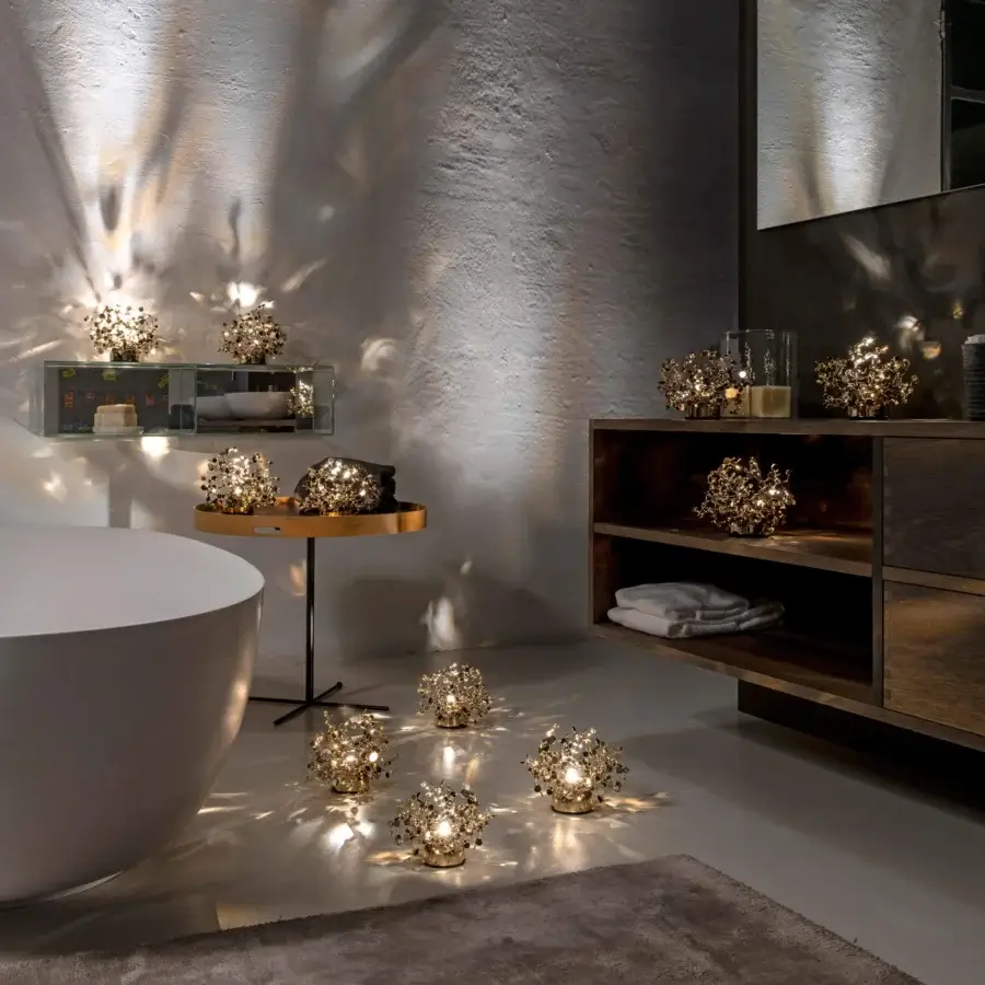 Superior Terzani Argent Mon Bijou lamp handmade in Italy with stainless steel and artful reflective discs creating intricate light patterns