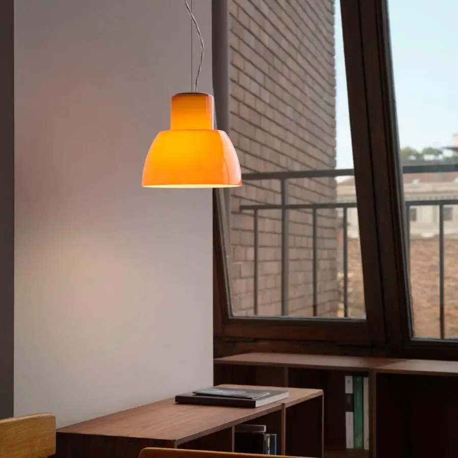 Exceptional Nemo Lighting Lorosae suspension lamp in vibrant orange translucent glass with a brilliant finish