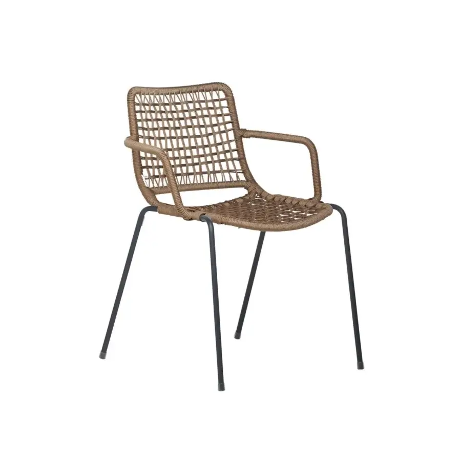 Exceptional Potocco Egao armchair with light brown hand-woven synthetic rope and slender painted metal structure