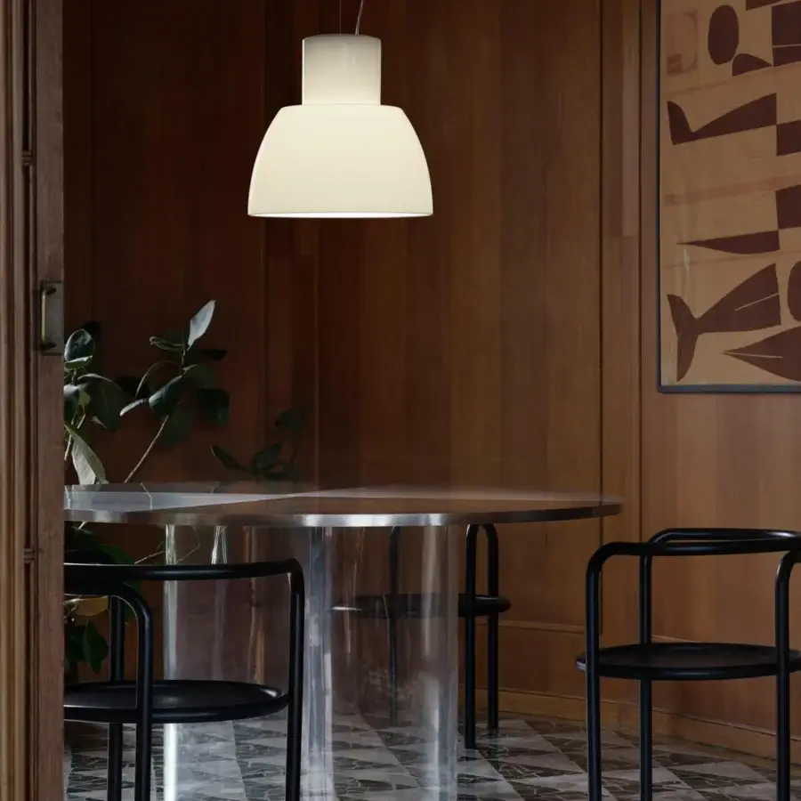 Timeless Nemo Lighting Lorosae suspension lamp in translucent glass with a pure finish and balanced form