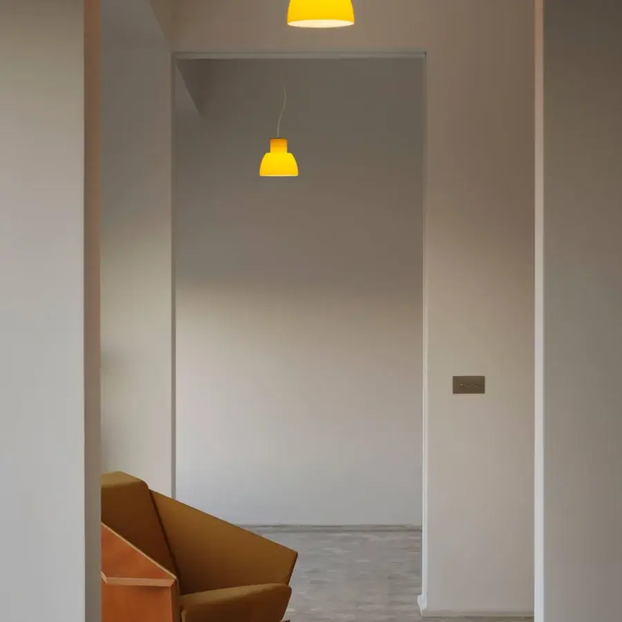 Exceptional Nemo Lighting Lorosae suspension lamp crafted in yellow translucent glass with a white inner diffuser