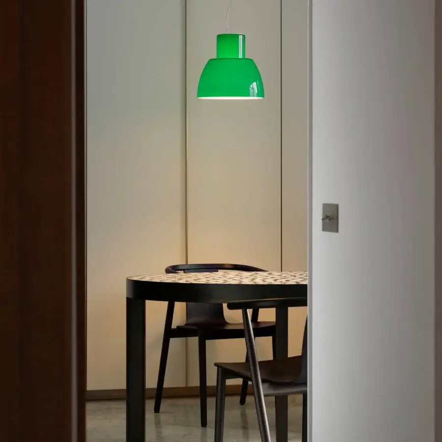 Elegant Nemo Lighting Lorosae suspension lamp in bright green translucent glass with glossy finish