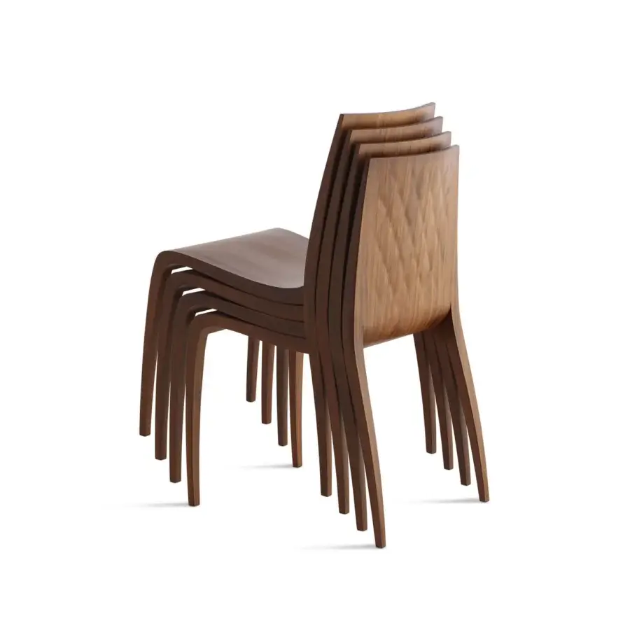 Elegant Horm Ki chair with curved back, embossed diamond pattern, and warm medium-dark brown solid wood with plywood construction