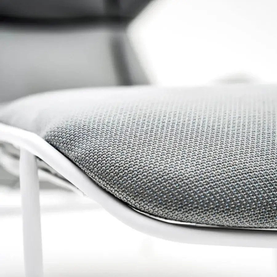 Distinguished Varaschin Summer Set footrest crafted with a white powder-coated steel frame and gray woven fabric cushion