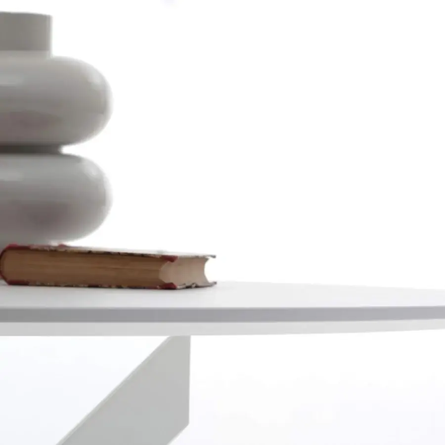 Elegant Bontempi Barone table with sinuous arches supporting a round tabletop in white matte finish