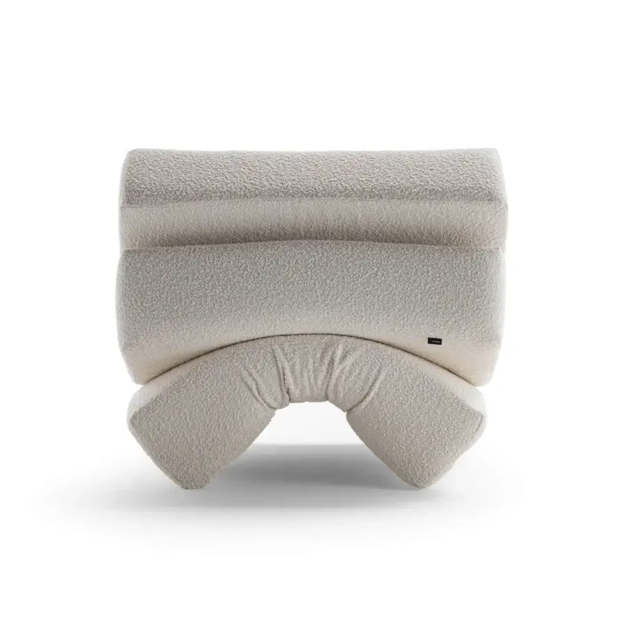 Captivating Horm Mass Pressure lounge chair with tubular metal and segmented foam monoblock upholstered in cream boucle fabric, made in Italy