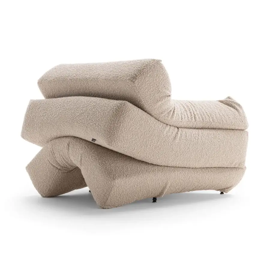 Innovative Horm Mass Pressure lounge chair in light beige boucle fabric with tubular metal structure crafted in Italy
