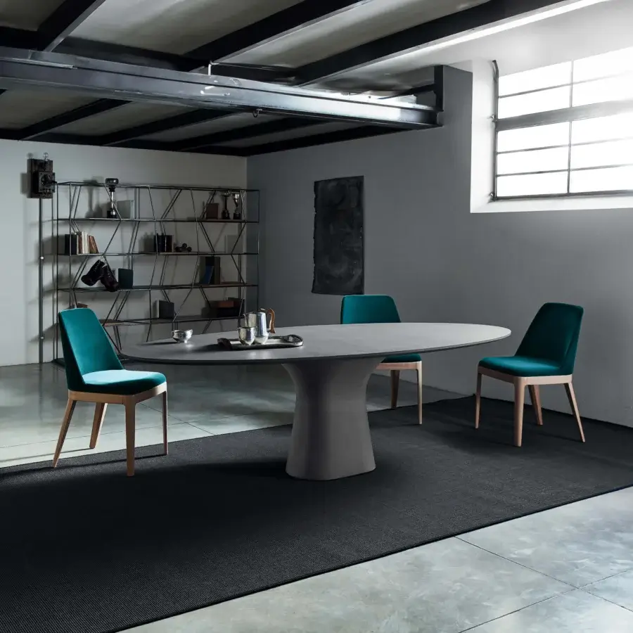 Sophisticated Bontempi Podium table with austere lines and a matte dark gray concrete base and tabletop