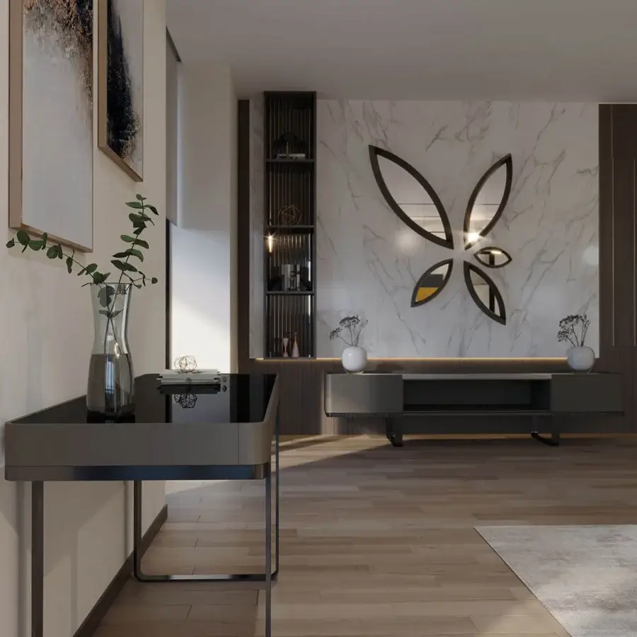 Exceptional Horm Mayor sideboard with lacquered MDF, symmetrical metal legs and recessed dark gray top
