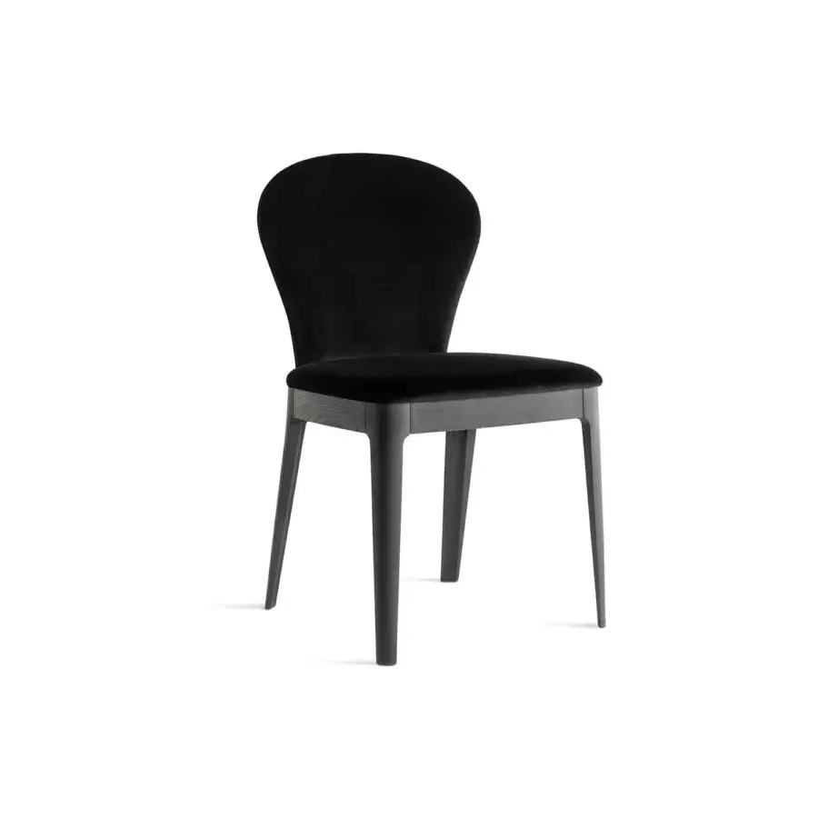 Elegant Horm Milady chair with soft sinuous comfort upholstered in plush black velvet with a matte wood base