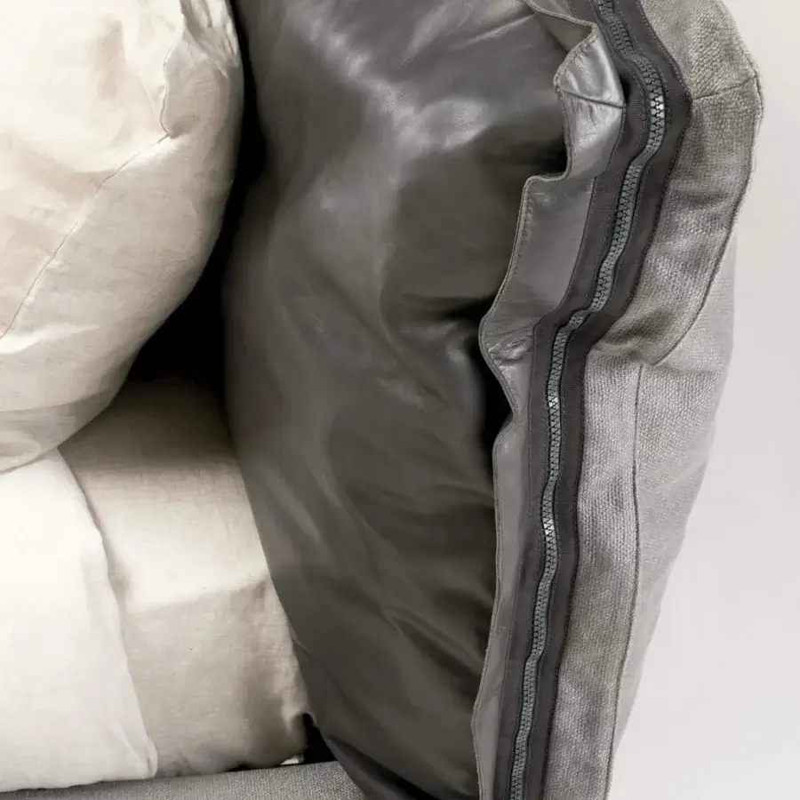 Exceptional Arketipo Auto-Reverse Dream bed crafted in Italy with dark gray leather and lighter gray textile upholstery, accented by visible zipper detail