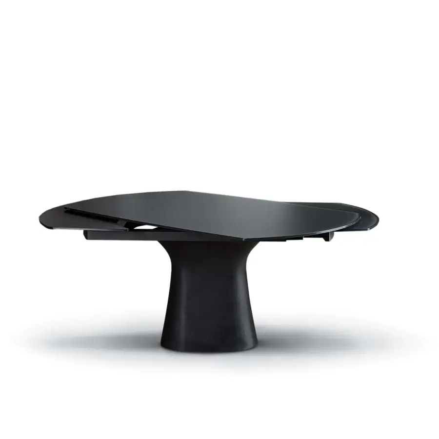 Superior Bontempi Podium extendable table with austere lines and a solid concrete base in dark matte glass