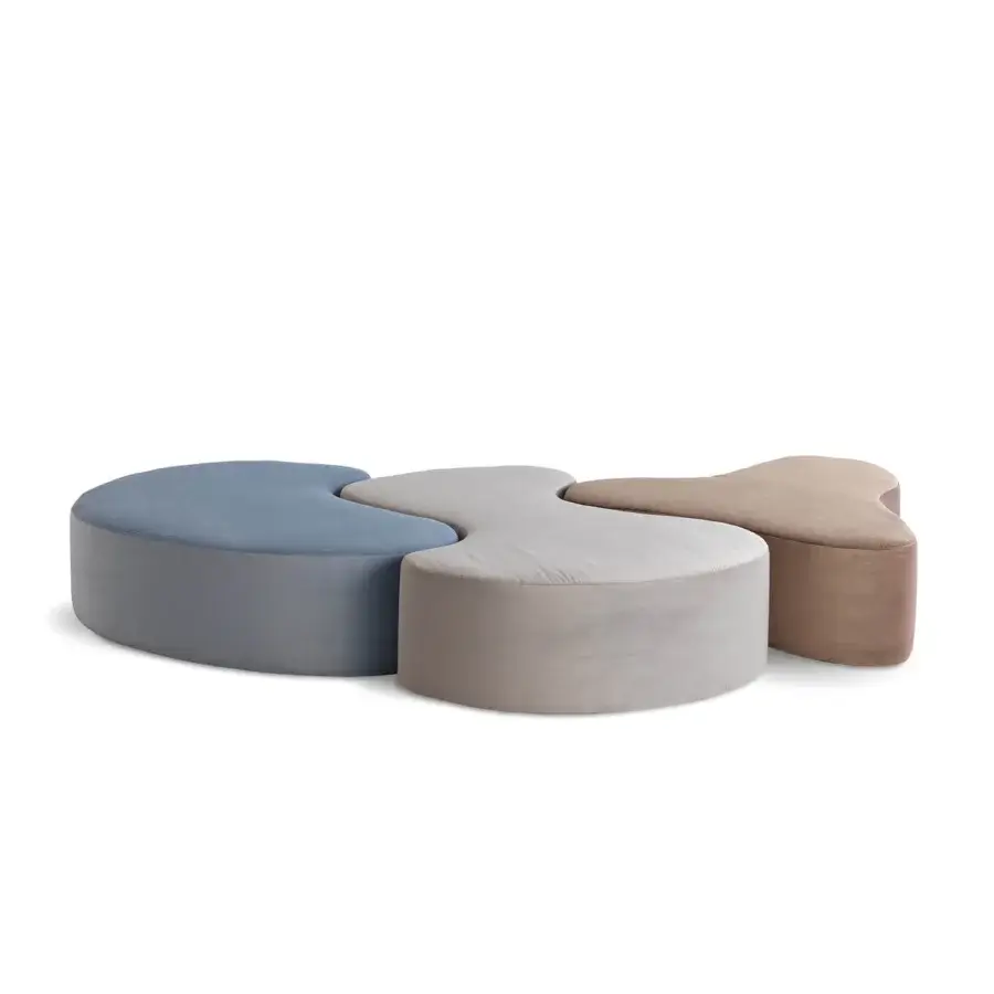 Elegant Horm Niña, Pinta & Santa Maria ottoman with a modular concept upholstered in muted blue matte-finish textile crafted in Italy