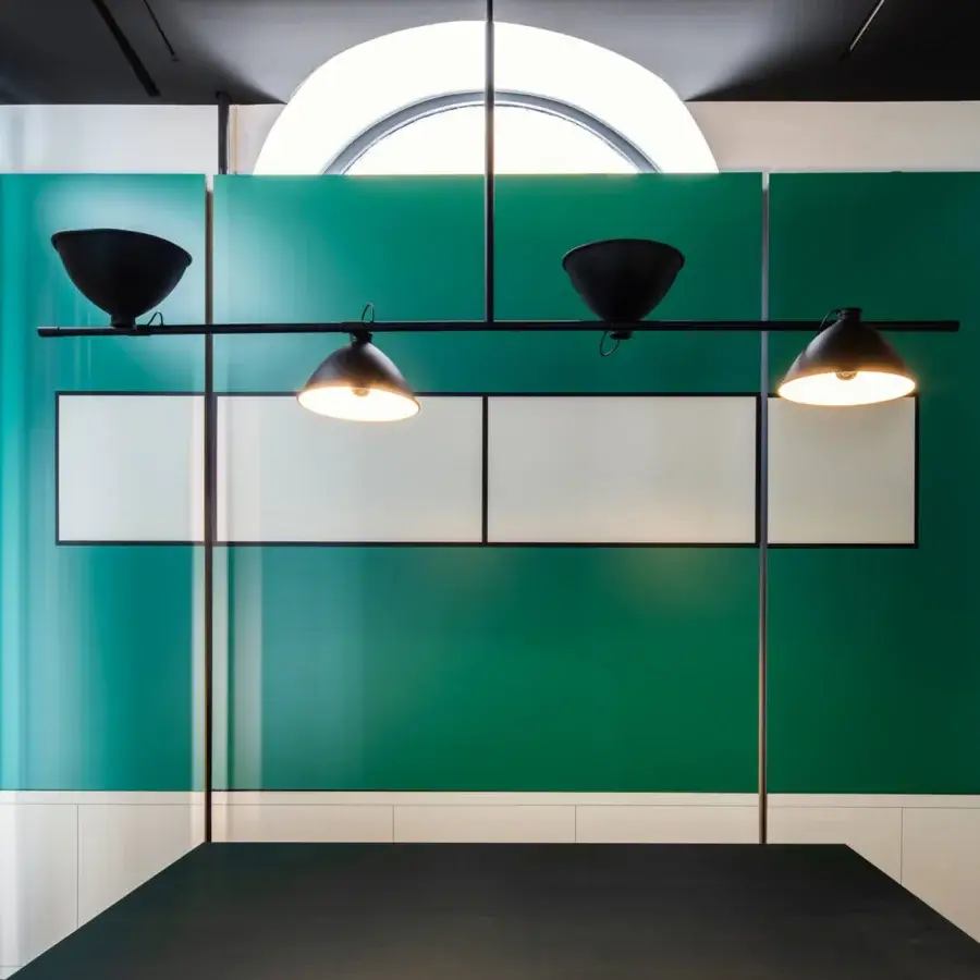 Distinguished Nemo Lighting LBB01 suspension lamp with geometric design in black painted aluminum and a matte finish