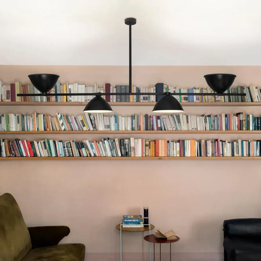 Superior Nemo Lighting LBB01 suspension lamp with essential geometric design in black painted aluminum and matte finish