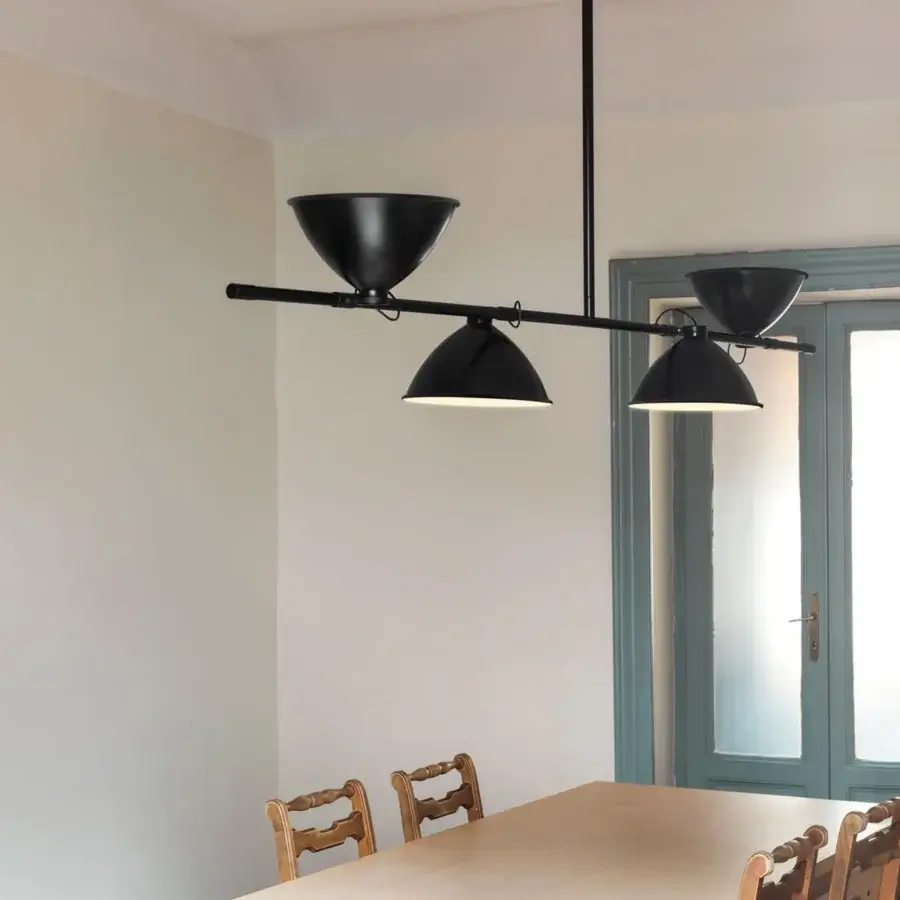 Distinguished Nemo Lighting LBB01 suspension lamp with geometric form crafted in black painted aluminum and matte white interior finish