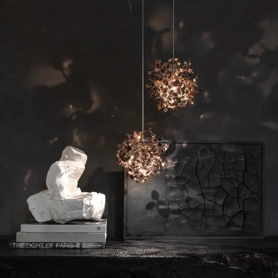 Elegant Terzani Argent Mon Bijou suspension lamp crafted in stainless steel with a glossy, reflective disc design