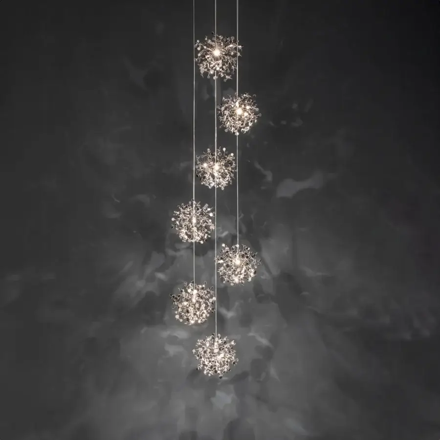 Exceptional Terzani Argent Mon Bijou suspension lamp in stainless steel creates a visually dynamic and brilliant light effect