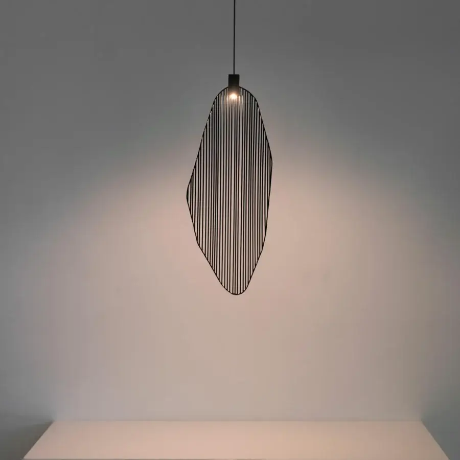 Distinguished Terzani Harpe suspension lamp crafted in black metal with vertical rods and a captivating interplay of light
