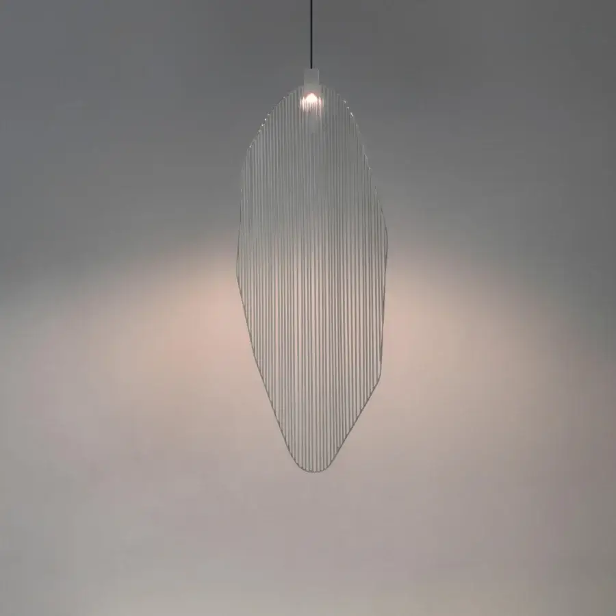 Exceptional Terzani Harpe suspension lamp crafted in metal with translucent finish and vertically ribbed texture