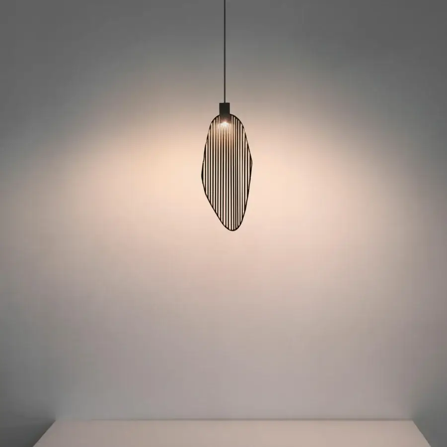 Distinguished Terzani Harpe suspension lamp crafted in metal with a matte black finish and parallel line design