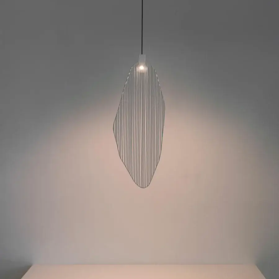 Elegant Terzani Harpe suspension lamp crafted in metal with a matte gray finish and parallel lines