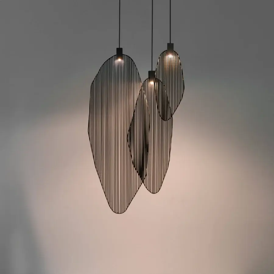 Superior Terzani Harpe suspension lamp crafted in metal with a matte black finish and distinct panels