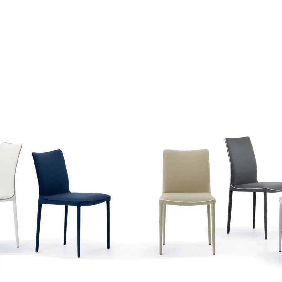 Distinguished Bontempi Nata chair with deep blue matte textile upholstery and smooth metal legs featuring subtle contrasting trim
