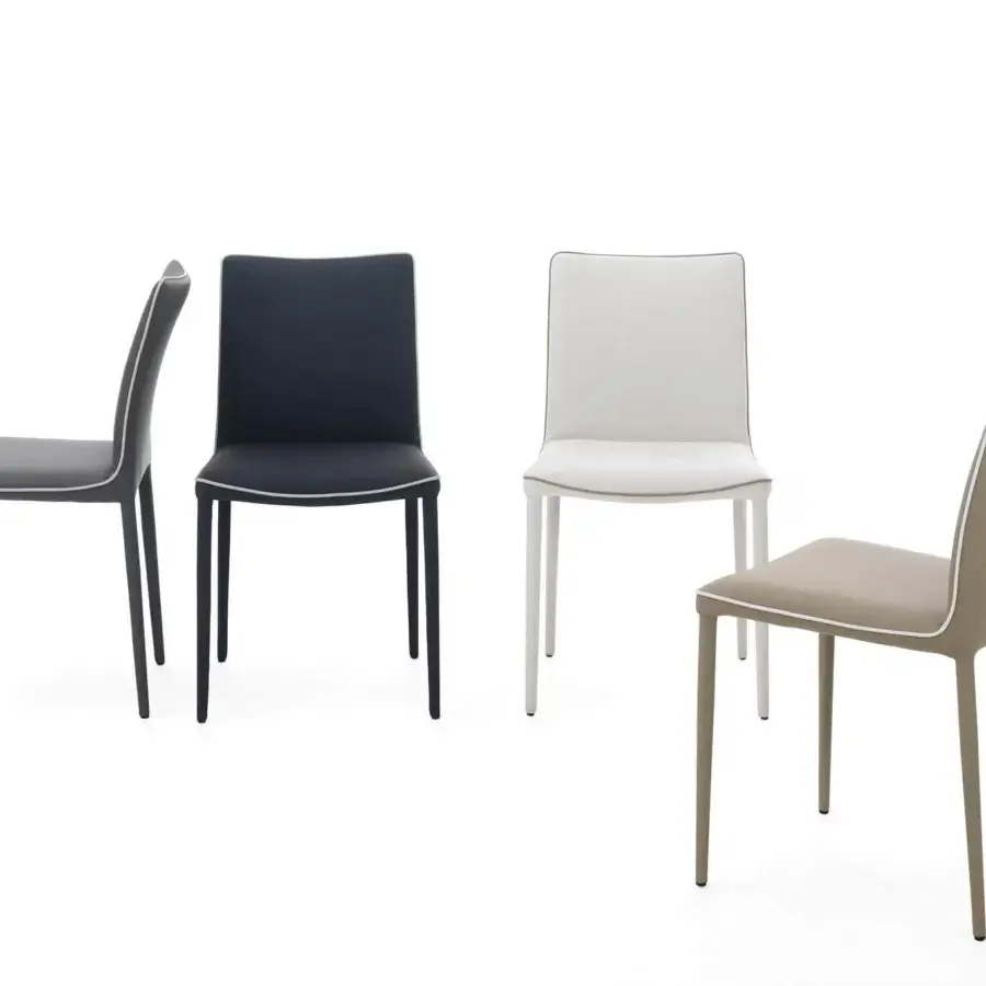 Sophisticated Bontempi Nata chair in dark grey synthetic material with matching piping and smooth finish