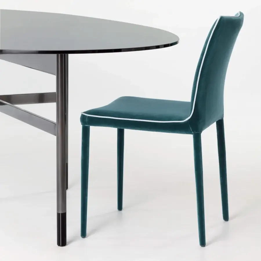 Exceptional Bontempi Nata chair in dark teal textile with white trim and matching textile legs