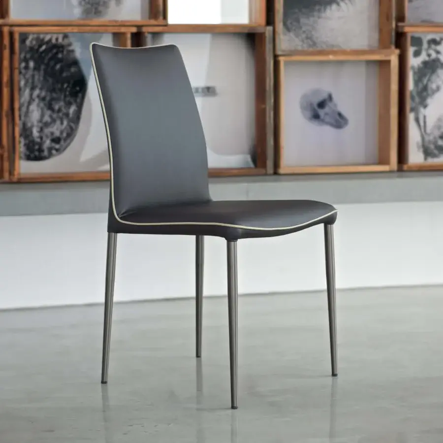 Superior Bontempi Nata chair in dark synthetic material with matte metal legs and lighter trim